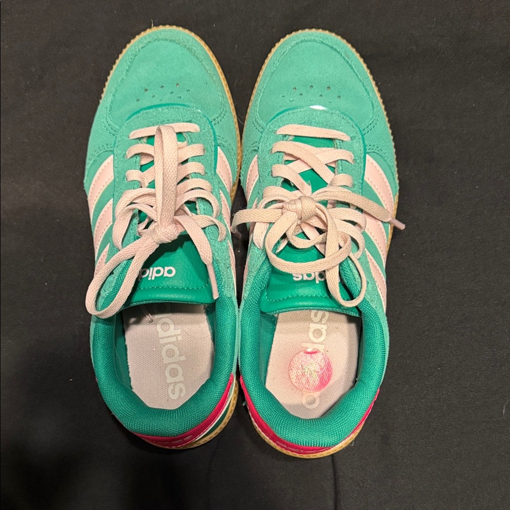 adidas Green Suede Sneakers with Light Pink Accents